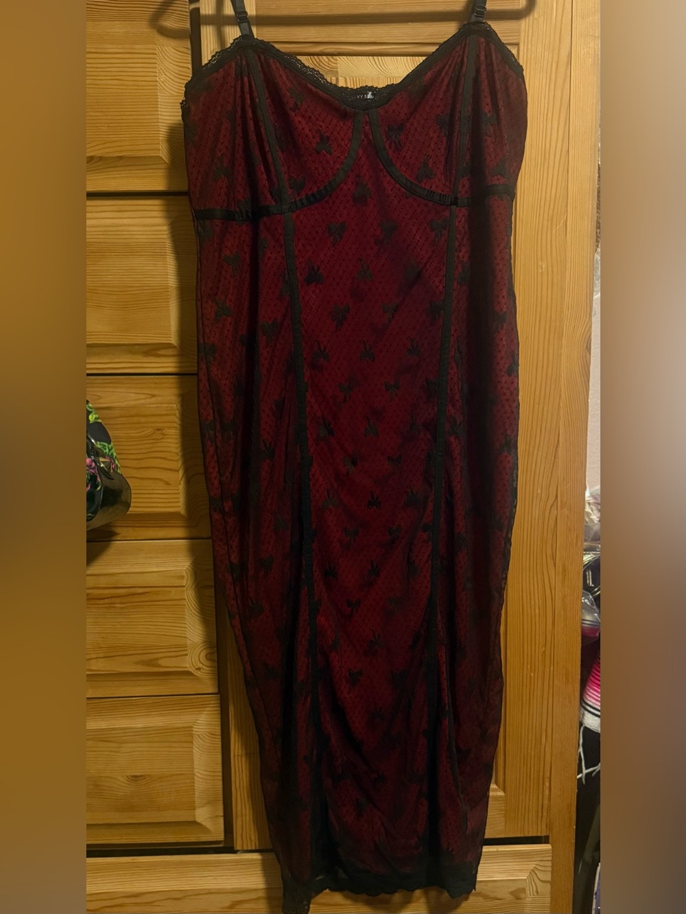 Curvy Sense Marley Red and Black Mesh Overlay Bodycon Dress